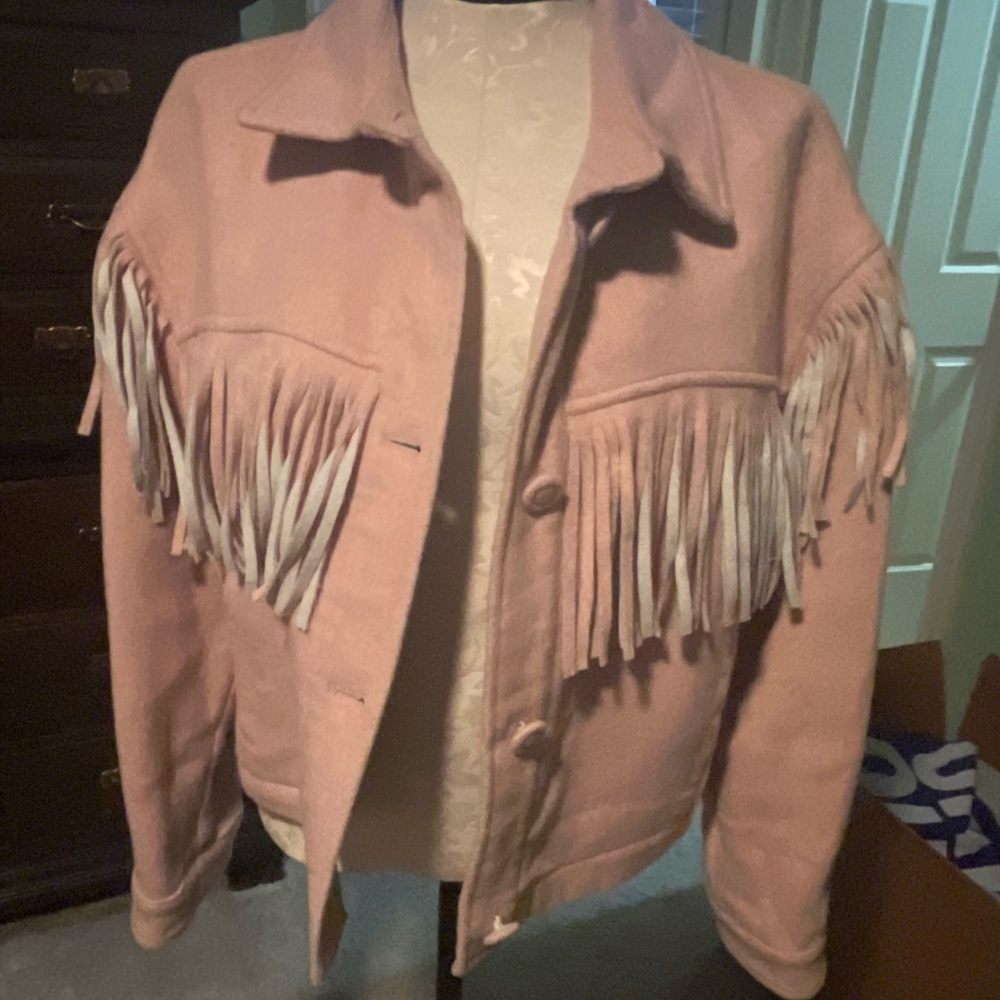 Something Navy wool fringe coat